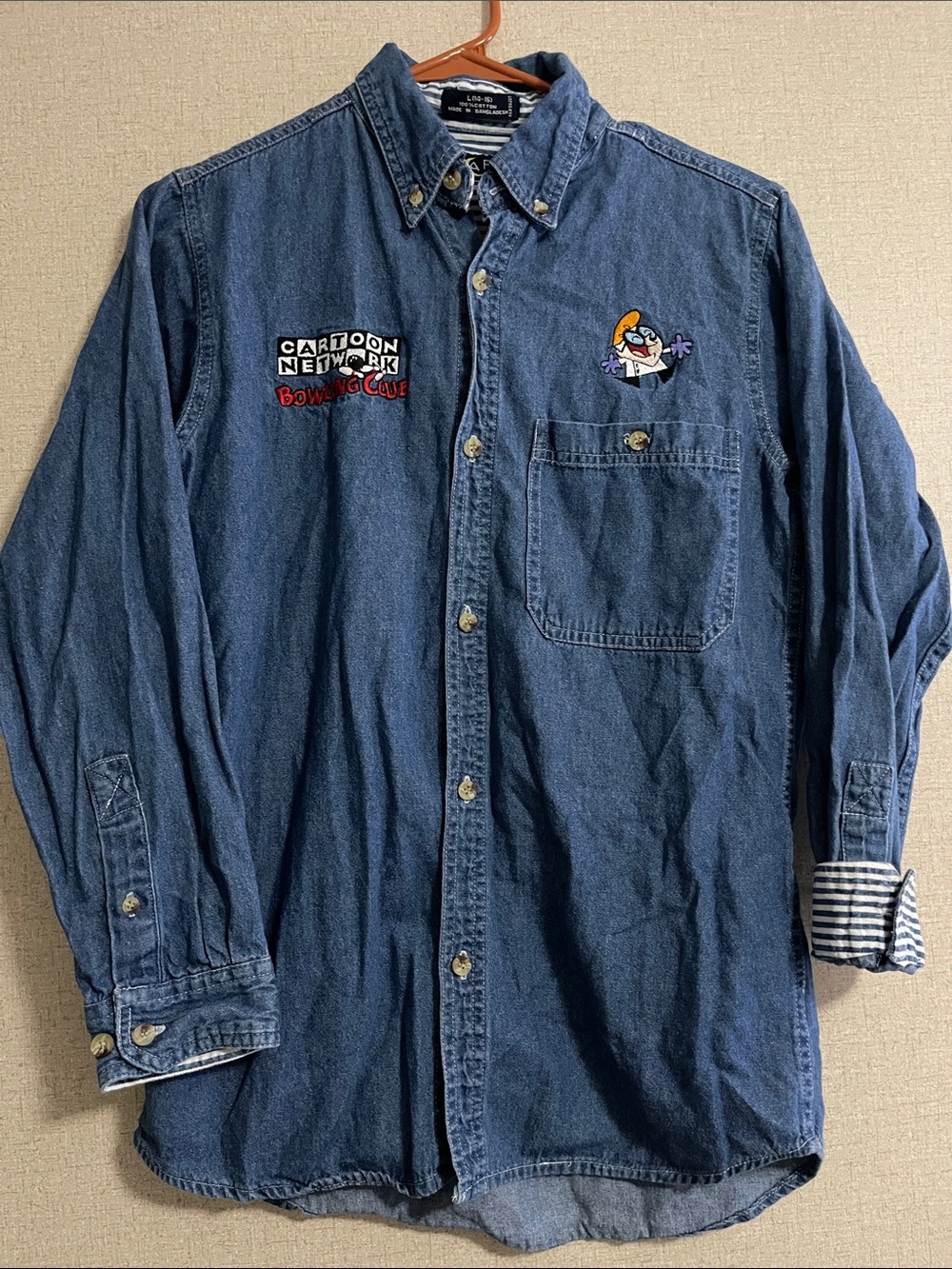 Vintage Cartoon Network Indigo Denim Button-Down Shirt with Embroidered Logo